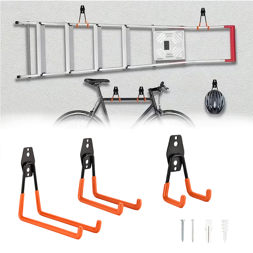 Heavy Equipment Storage - 頑丈な壁掛けメタルフック ガレージオーガナイザー 自転車/はしごハンガー 滑り止め収納フック ガーデンツール/ホームワークショップ用