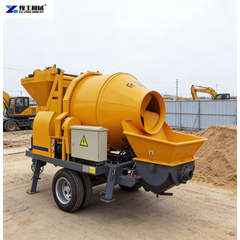 Concrete Mixer Machine - トレーラー搭載型電動コンクリートミキサーとポンプ付きセルフローディングコンクリートポンプ一体型機械