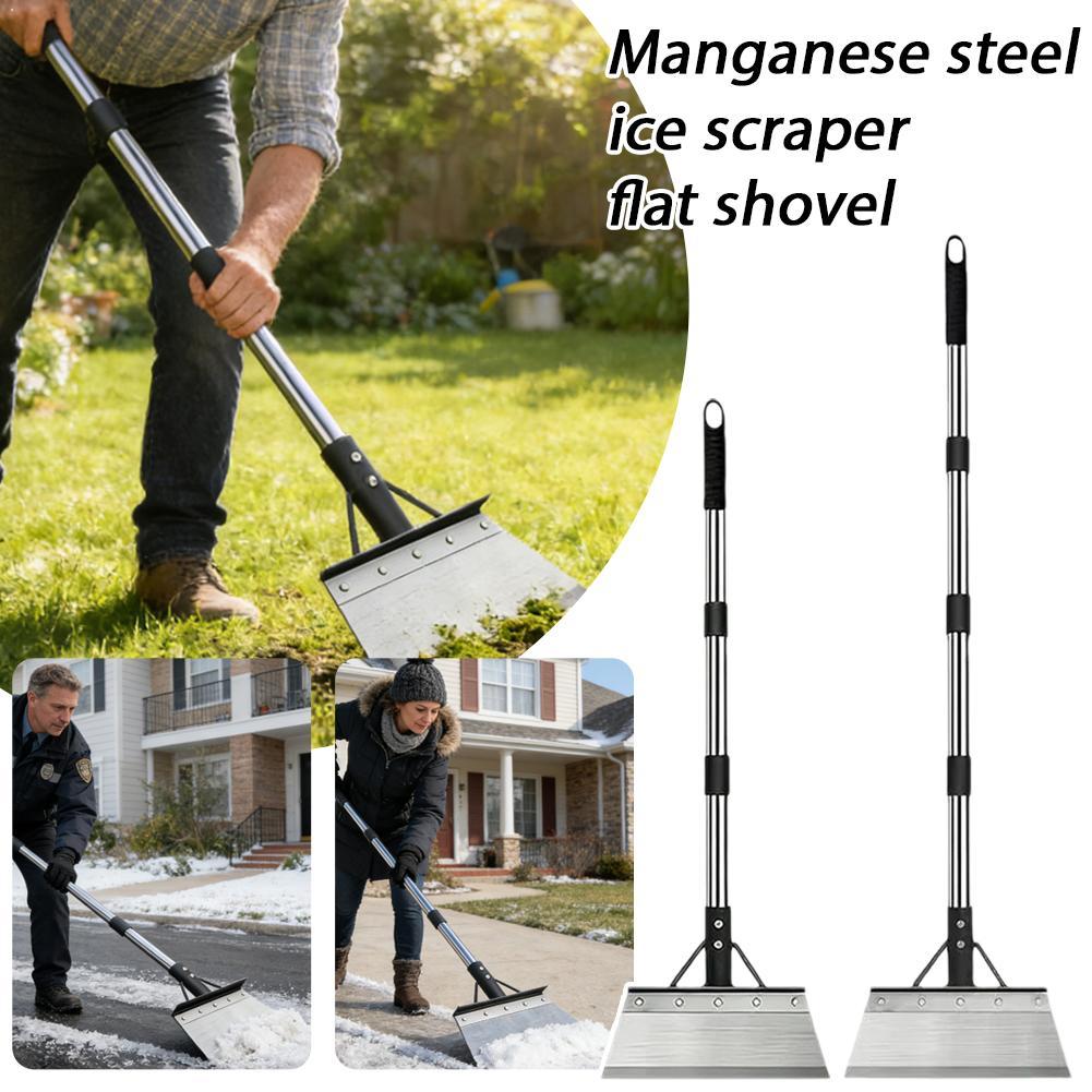 Heavy Equipment Scraper - 頑丈な庭掃除用シャベル、鋼製フラットフロアスクレーパー（雑草・肥料用）、調節可能なロングハンドル、屋外農業用ツール