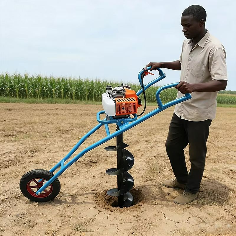 Post Hole Digger - アースオーガーマシン 99cc ホイール付きトロリー ポータブル ポストホールディガー ナイジェリアの農業用植栽機