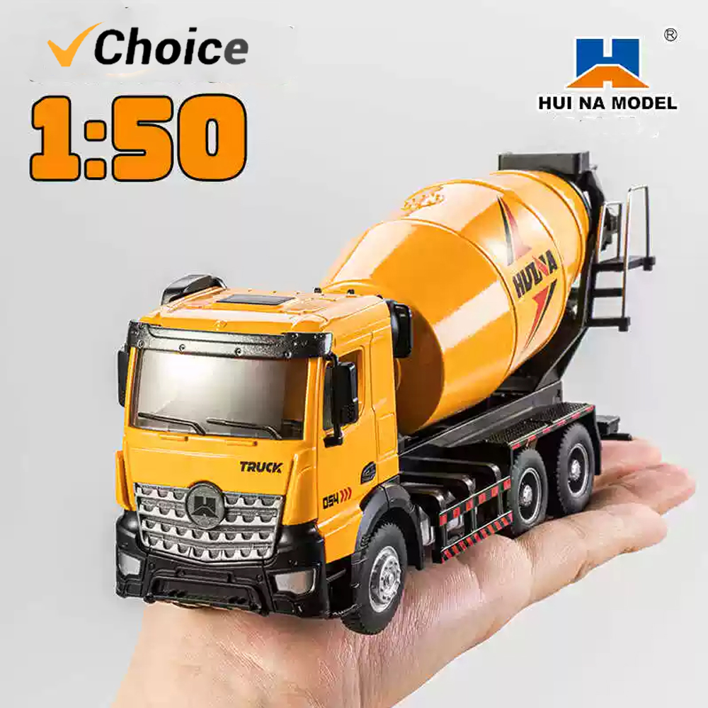 Concrete Mixer Machine - Huina-半合金ダイキャストコンクリートミキサートラック、静的モデル、シミュレーションエンジニアリング、建設車両のおもちゃ、1:50, 1737